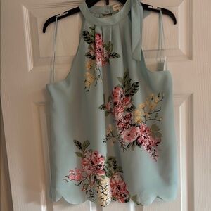 Floral Halter Neck Top - Mint Green